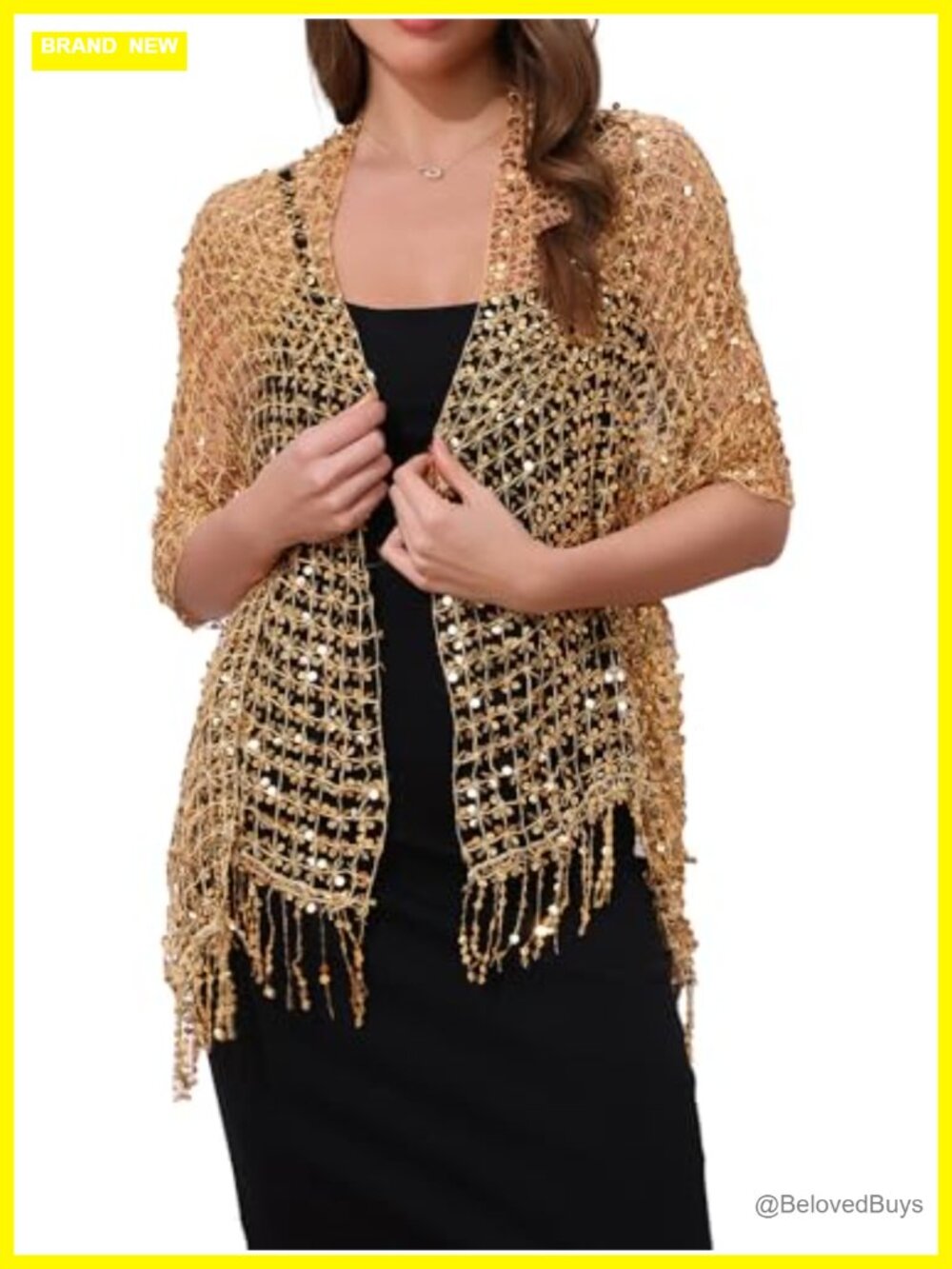 Sparkly Sequin Fringed Shawl Wrap for Evening Dresses